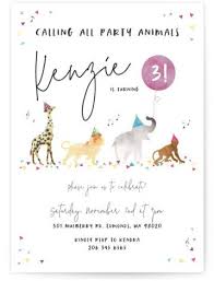 Party Animals Marching To The Music Customizable Petite Children S Birthday Party Invitations In Pink By Maggie Maeve In 2020 Zoo Birthday Party Birthday Invitations Kids 3rd Birthday Party For Girls