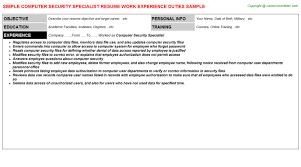 computer security specialist resume sample