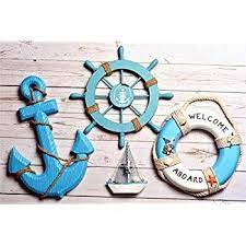 Rustic nautical sign with quote family is the anchor, rustic metal sign, anchor with rope, quote sign, nautical quote sign. Amazon Com Rienar Nautical Beach Wooden Boat Ship Steering Wheel Fishing Net Shell Home Wall Decor W In 2021 Beach Room Decor Diy Crafts To Do At Home Nautical Crafts