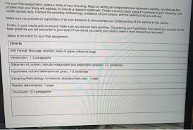 Hypotheses with one sample of one categorical variable section. For Your Final Assignment Create A Study Of Your Chegg Com