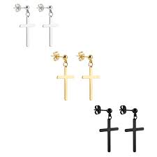 Solid 14k gold dangle cross earrings, gold cross leverback earrings, mens dangle earrings, womens dangle earrings, religious jewelry. Ogemluv Stainless Steel Dangling Cross Earrings For Men Women 3pairs Buy Online In Grenada At Grenada Desertcart Com Productid 68512772