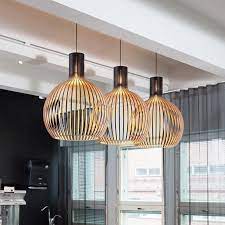 Modern Black Wood Birdcage Pendant Lights E27 Bulb Bamboo Etsy In 2021 Wooden Pendant Lighting Wooden Chandelier Wooden Pendant Lamp
