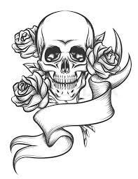 17619074 Skull And Roses With Ribbon Jpg 615 800 Skull Coloring Pages Skull Rose Tattoos Roses Drawing