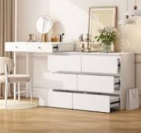 Coiffeuse avec commode 6 tiroirs - 180 x 40 x 85 cm - MDF ...
