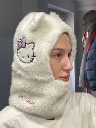 Hype × Streetwear × Vintage VINTAGE Y2K HELLO KITTY BALACKAVA CUTE WINTER  HAT RARE