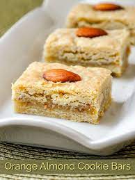 Orange Almond Cookie Bars Freezer Friendly Cookie Bar Treats Recipe Almond Cookies Desserts Cookie Bars