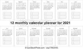 2021 calendar in excel xls format. 12 Monthly Calendar Planner Pages For 2021 A Set Of 12 Monthly Calendar Pages For 2021 With Blank Space For Notes Or Canstock