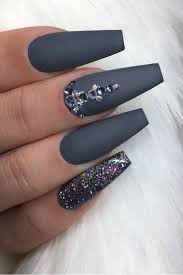 Coffin Shaped Black And Grey Acrylic Nails The Best Gray Nail Art Design Ideas In 2020 With Images Gray Nails Grey Nail Designs Grey Nail Art