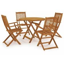 48 round table, 4 arm chairs giva. Vidaxl 5 Piece Folding Outdoor Dining Set Solid Acacia Wood Brown