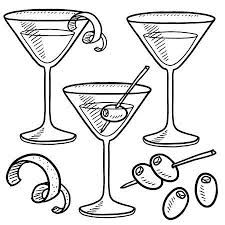 Doodle Style Martini Drink Set Including Olives Glass Lemon Martini Cocktail Illustration Martinis Drinks