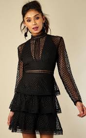Black Frill Detail Long Sleeve Dress By Phoenix Feather Long Sleeve Dress Dresses Dressed To Kill
