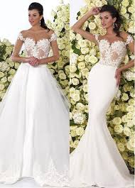 195 99 Charming Tulle Scoop Neckline See Through 2 In 1 Wedding Dresses With Lace Appliques Wedding Dresses Lace Bridal Dresses Convertible Wedding Dresses