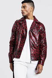 Faux Leather Biker Jacket In Leopard Print Boohooman Faux Leather Biker Jacket Leather Biker Jacket Biker Jacket
