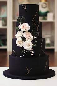 35 Breathtaking Black Wedding Cakes For Eternal Couple Romantic Wedding Cake Black Wedding Cakes Beautiful Wedding Cakes