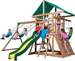 Amazon Com Backyard Discovery Mount Mckinley All Cedar Wood Swing Set Toys Games Wood Swing Sets Swing Set Wooden Swing Set