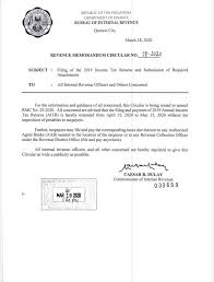 31 july 2019 until 31 august 2019. Philippines Bir Extends Deadline For Filing Of Annual Income Tax Returns To 15 May 2020