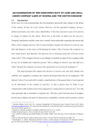 Pdf An Examination Of The Director S Duty Of Care And Skill Under Company Laws Of Nigeria And The United Kingdom