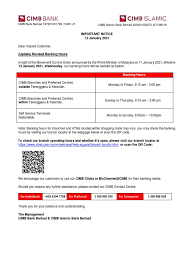 Bank islam working hours during mco atms cash cheque and coin deposit machines will be fully operational in accessible locations i e. Cimb Bank Working Hours During Mco Kinjeng Hitam