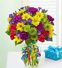 It S Your Day Bouquet A Bright Bouquet Of Fresh Carnations Daisy Poms And More Birthday Bouquet Happy Birthday Flower Birthday Flowers