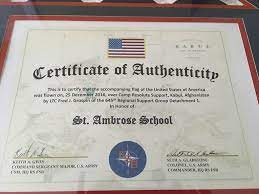 · certificate template flags flown over iraq to honor folks at home news shelby county news concave flags 30 certificate of reciation templates and. Parent Presents Flag Flown In Afghanistan To St Ambrose School Centraljersey Com