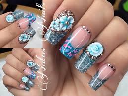 Uñas decoradas para fiestas elegantes originales y brillantes. Unas Acrilicas Diseno En Azul Natos Nails Youtube