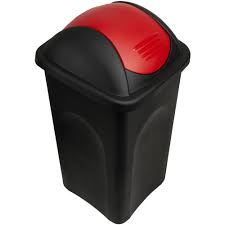 Waste Bin With Lid 60 Liters Kitchen Office Trash Can Black Red Deubaxxl