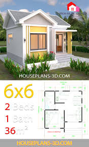 House Plans 6x6 With One Bedrooms Gable Roof House Plans 3d Small House Layout House Plans House Layouts