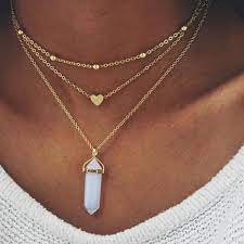 Compre Opal Stone Bullet Pendant Necklace Multi Layer Link Chain Heart Chokers For Women Barato Frete Gratis Avaliacoes Reais Com Fotos Joom
