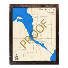 It is approximately 150 miles from milwaukee, 230 miles from chicago and 310 miles from minneapolis. Sturgeon Bay Lake Michigan Wi Wood Map 3d Nautical Wood Charts