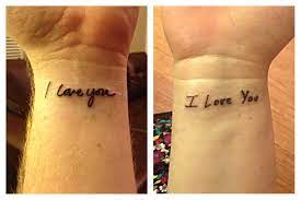 Our 10 Year Anniversary Tattoos 7 26 13 Faith Tattoo In Santa Rosa California My Handwriting Anniversary Tattoo Cool Wrist Tattoos Wrist Tattoos For Guys