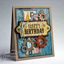 Making a monochromatic man card. Greeting Card Happy Birthday Steampunk Gears Handmade For Etsy Creative Cards Masculine Birthday Cards Card Making