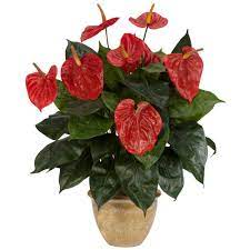 Nearly Natural 22 5 In H Red Anthurium With Ceramic Vase Silk Plant 6665 The Home Depot Silk Plants Anthurium Plant Artificial Flowers