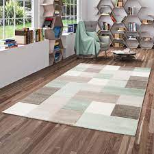 Teppich plush rund grün (d 120 cm) · grün · 100% polyester nutzschicht: Designer Teppich Maui Pastell Grun Beige Karo