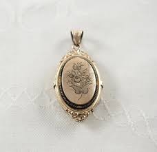 Antique Victorian Gold Filled Locket Back Pendant, Sentimental or Mourning  Locket, Language of Flowers, Rose of Sharon, Germany 1870s