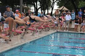 Backstroke is the first event as backstroke is started from the water. Girls Medley Relay Start Four Points News