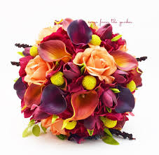 Wedding hydrangea and tulip bouquets. Fall Wedding Bridal Bouquet Calla Lilies Tulips Hydrangea Craspedia Ro Songs From The Garden
