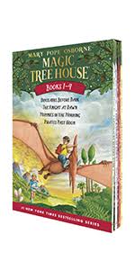 What chapter reading books are great for seven & eight year olds? Magic Tree House Boxed Set Books 1 4 Dinosaurs Before Dark The Knight At Dawn Mummies In The Morning And Pirates Past Noon Mary Pope Osborne Sal Murdocca 8580001039374 Amazon Com Books