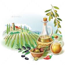 Bottles With Olive Oil And Rural Landscape Rural Landscape Olive Oil Packaging Bottle Drawing
