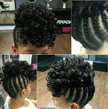 Cornrows Updo With A Curly Puff Natural Hair Updo Protective Hairstyles For Natural Hair Braids With Curls Natural Hair Braids
