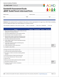 Vanderbilt Assessment Scale Adhd Toolkit Parent Informant