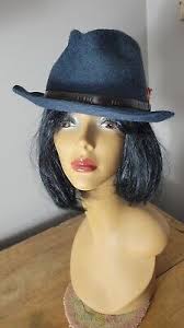Vintage Lee Royal Beaver Fur Felt Fedora Hat Navy Blue Feather 6 7/8