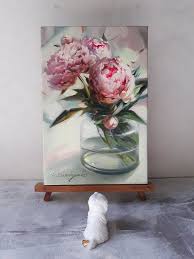 Peonies In Vase Oil Painting On Canvas Original Flowers Etsy Flower Art Painting Peony Painting Art Painting