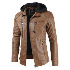 Men S Detachable Hooded Earphone Drawstring Leather Fleece Warm Lapel Collar Jacket Leather Jacket Hoodie Drawstring Hoodie Jackets