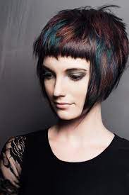 fun color ultra short bangs heavily textured bob short hair styles hair styles creative hair color