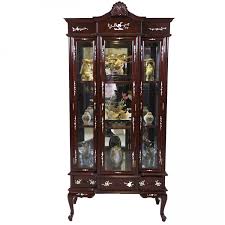Oriental rosewood display curio cabinet divider. Solid Rosewood French Design Three Door Display Cabinet With Queen Anne Leg Dark Cherry Finish Lk