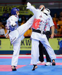 Kaki kiri menumpu di samping bola jarak sekepalan tangan dengan ujung kaki mengarah ke depan serta lutut sedikit ditekuk dan badan agak. Taekwondo Wikipedia Bahasa Indonesia Ensiklopedia Bebas