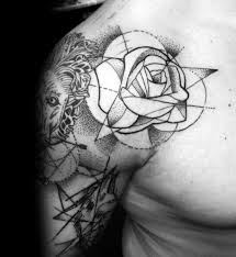 40 Geometric Rose Tattoo Designs For Men Flower Ink Ideas Mens Shoulder Tattoo Geometric Rose Tattoo Shoulder Tattoo