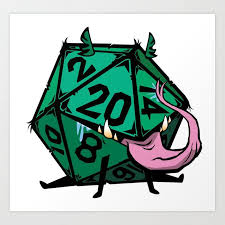 D20 Dice Mimic Pup In Green Art Print By Grim X Small Green Art Print Art Green Art