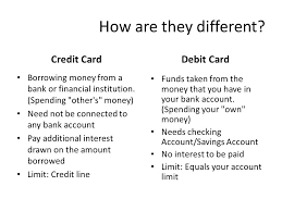 Knowing when and how to use each can help you build a stronger credit history while keeping your debt levels down. Credit Card And Debit Card Working And Management Ppt Download