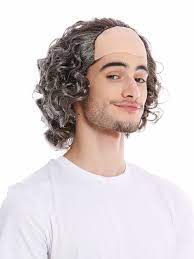 Calcium deposits shut the pores on your head which prevents hair from coming through the scalp, says tony. Wig Me Up 68 A Za4 Za63 Wig Men Halloween Bald Head Semi Bald Balding Dark Gray Long Hair Igor Grandpa Grandfather Old Man Professor